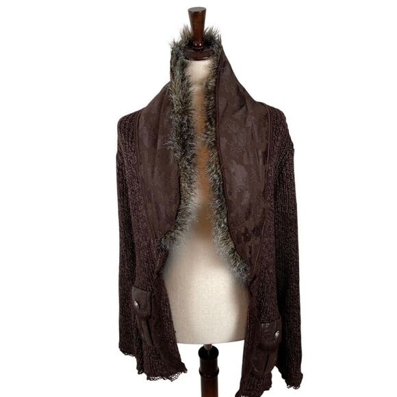Y2K Ceres Fairy Grunge Faux Fur Chunky Knit Open Cardigan Women’s L Chocolate - Picture 4 of 10
